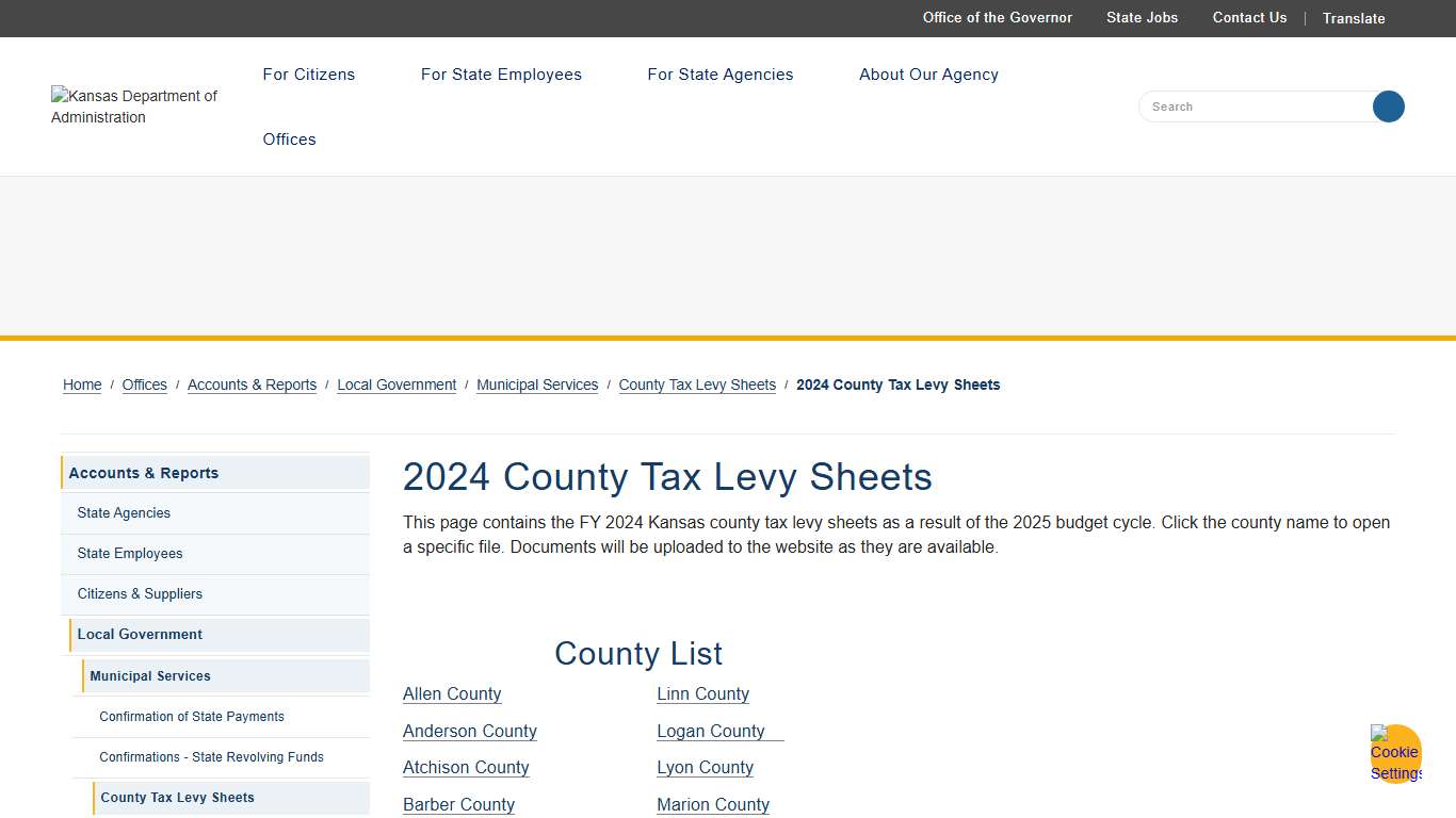 2024 County Levy Sheets Kansas Department of Administration